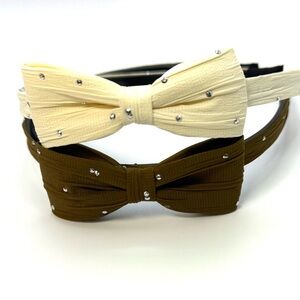 Elegant Cream and Brown Bow Tie Set kids headband